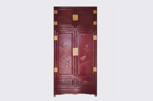 井陉矿高端中式家居装修深红色纯实木衣柜